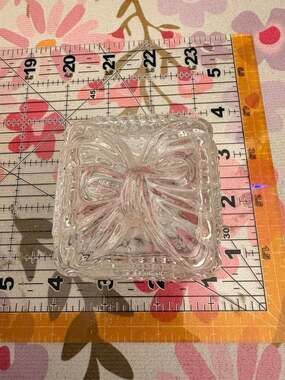 Vintage Crystal Square Trinket Box with Raised Bow Lid
